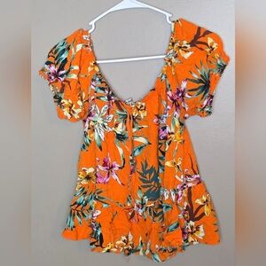Women's Miss Selfie Tropical Off The Shoulder Blouse, Size XL